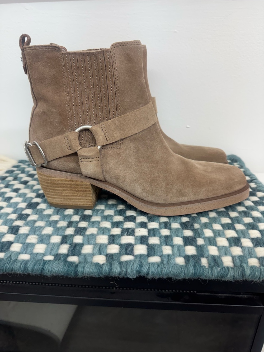 Sam Edelman Taupe Suede Ankle Booties with Harness Detail